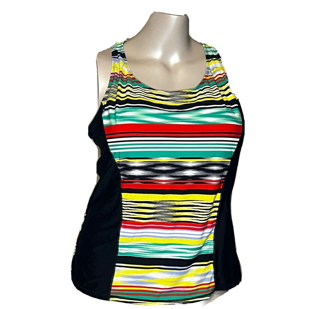 Women 1X Swimsuit Set Multicolor Stripe Swim Tankini Capris Shorts Two Piece